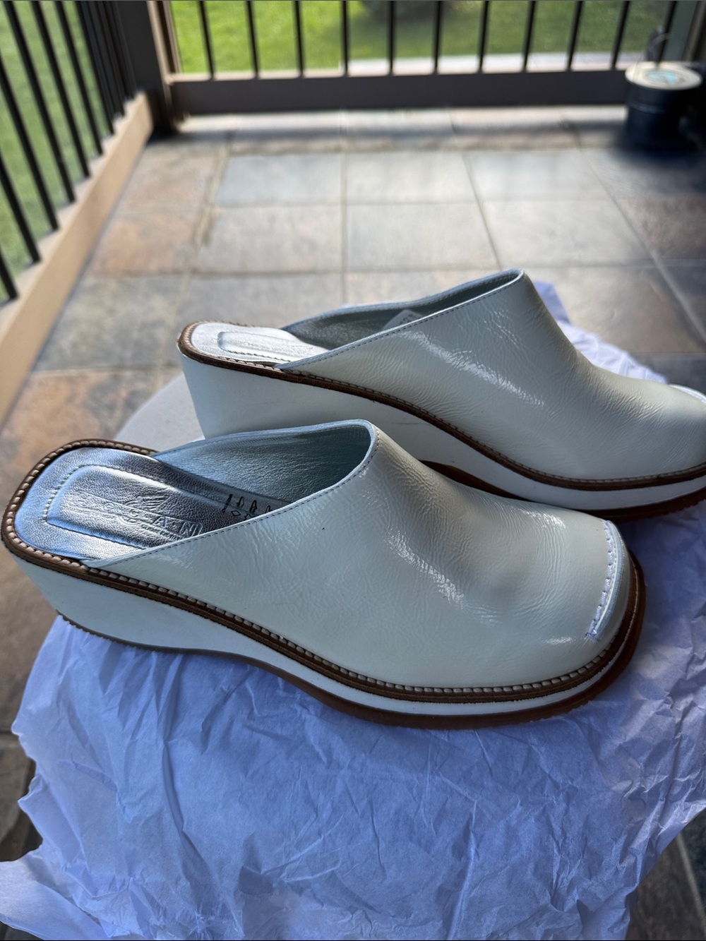 Hogan White Wedge Mule Clogs NIB